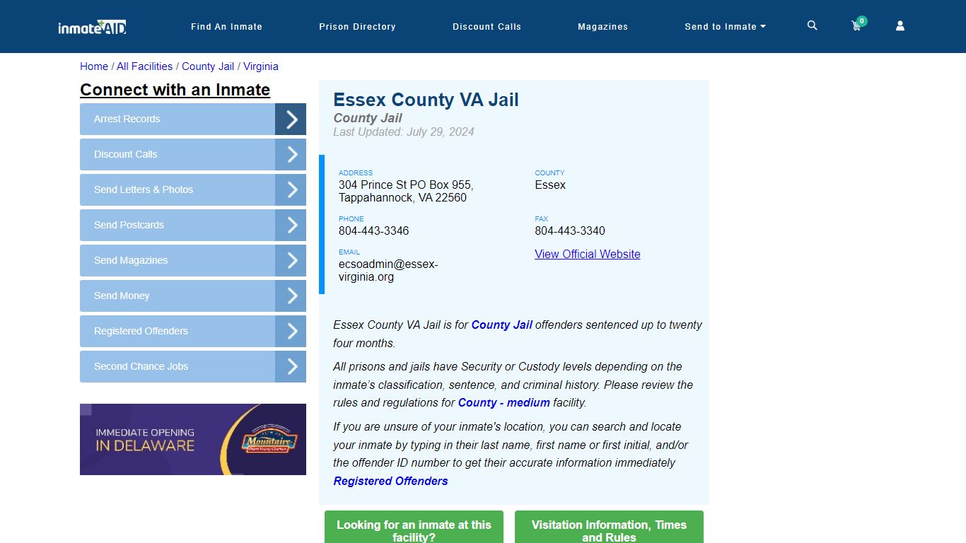 Essex County VA Jail - Inmate Locator